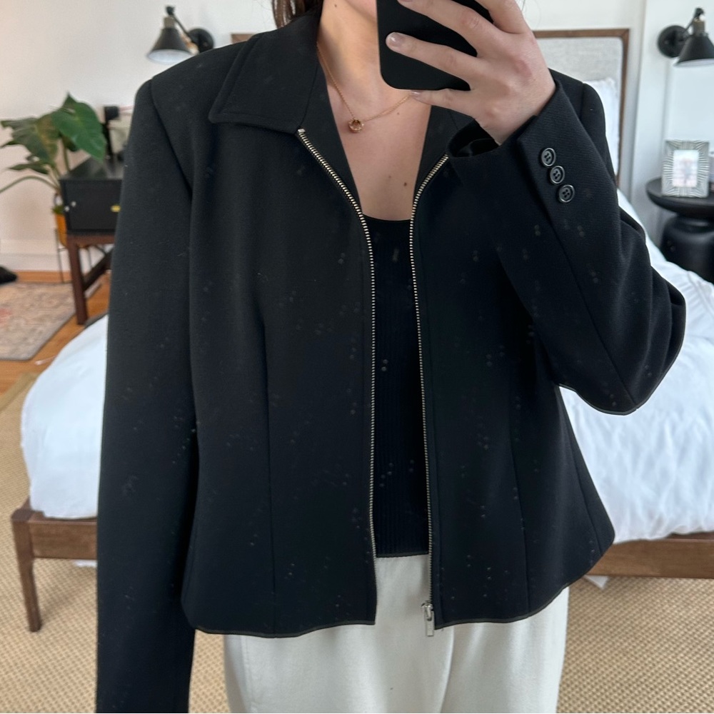 DKNY Black Wool Zip-Up Coat, Evening Vintage Blazer